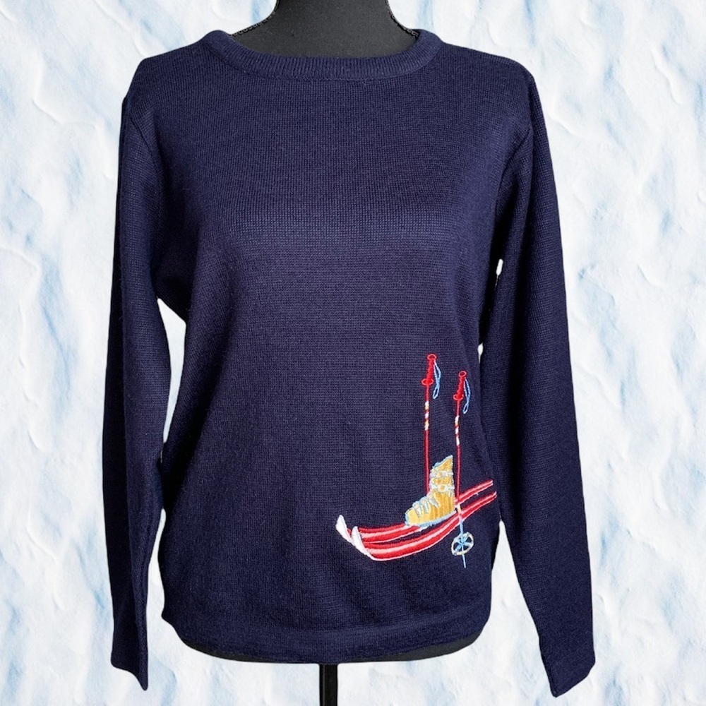 Courage Navy Blue Long Sleeve Embroidered Sweater Size M